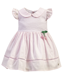 Vestido Maquinetado Rosa c/ Cerejas - Anjos Baby