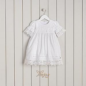 Vestido Branco Maquinetado Batizado- Anjos Baby