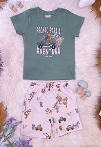 Conjunto Masc Camiseta Verde e Short de Tactel Aventura- Jaca Lelé