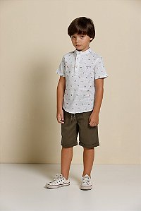 Conjunto Masc Infantil de Bata e Bermuda de Sarja Dinossauro- Banana Danger