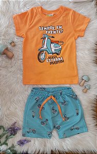 Conjunto Masc Camiseta Laranja  e Bermuda Moletinho - Jaca Lelé