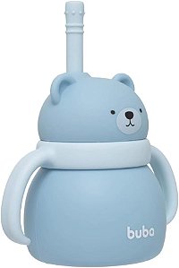 Copo em Silicone Com Canudo Ursinho Azul - Buba