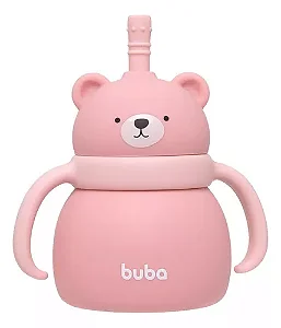 Copo em Silicone Com Canudo Ursinho Rosa - Buba