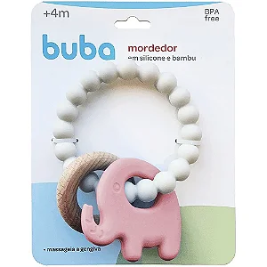 Mordedor em Silicone e Bambu Elefante Rosa - Buba