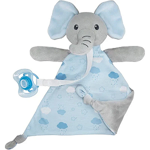 Naninha Elefante Com Prendedor De Chupeta Azul- Buba