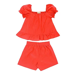 Conjunto Bata Bufante e Short Vermelho - Bibe