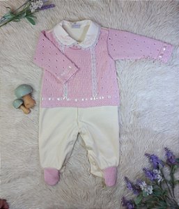 Macacão Tricot Bianca Rosa - Beth Bebê