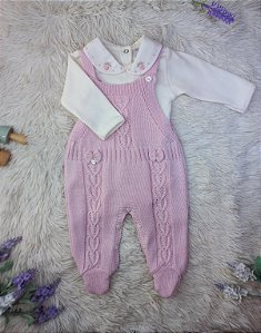 Jardineira Tricot e Body Ana Maria Rosa - Beth Bebê
