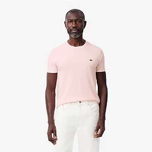 Camiseta Masc Básica de Algodão Pima Rosa Claro P- Lacoste