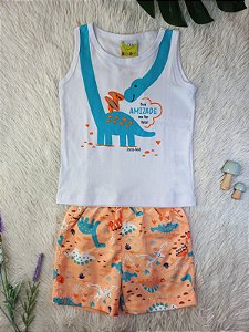 Conjunto Masc Regata Branca e Bermuda Tactel Estampada- Jaca Lelé