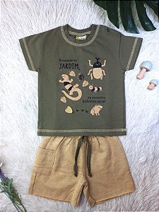 Conjunto Masc Camiseta e Bermuda Brincanco no Jardim- Jaca Lelé