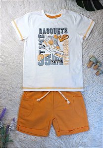 Conjunto Masc Camiseta Basquete e Bermuda Laranja 02- Nini e Bambini