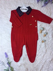 Macacão Masc T.M c/ Aran Trançado Vermelho- Noruega