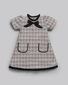 Vestido Tweed Rosa c/ Detlahes em Preto - Anjos Baby