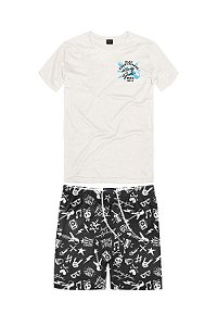 Conjunto Masc Camiseta Everyw OFf White E Bermuda Tactel Preto Estampado- King e Joe