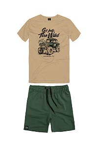 Conjunto Bermuda Moletom e Camiseta Into Ocre Conhaque - King e Joe