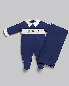 Saída Maternidade Masc Bordada Azul Escuro - Anjos Baby