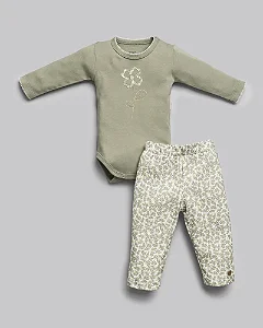 Conjunto Fem Body ML Verde e Calça Suedine - Anjos Baby