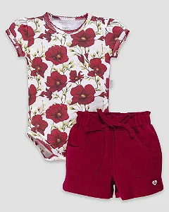 Conjunto Fem Body Estampado e Short Vermelho  P - Anjos Baby