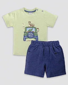 Conjunto Masc Camiseta Selva e Short Azul M - Anjos Baby