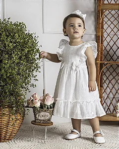 Vestido em Laise Branco Batizado - Anjos Baby