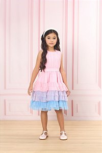 Vestido de Tule Rosa C/ Babados Degradê - Bambollina