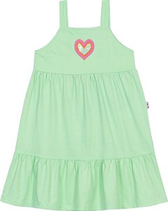 Vestido Infantil Verde c/ Coração Bordado - Jaca Lelé