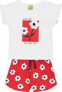 Conjunto Fem Blusa e Short Vermelho Flores - Jaca Lelé