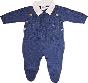 Macacão Masc Tricot Triangulos Azul Bebê RN - Noruega