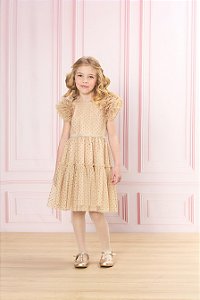 Vestido Charmoso de Tule Glitter Dourado - Bambollina