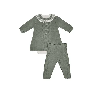 Conjunto Fem Body C/ Vestidinho Tricot C/ Babado e Calça Verde Oliva RN - Noruega