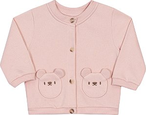 Casaco Fem Botões e Bolso de Urso Rosa - Nini e Bambini