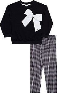 Conjunto Fem Casaco Moletom Preto c/ Laço e Calça Legging - Nini e Bambibi