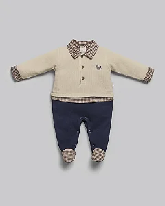 Macacão Masc Malha Tricot  Azul Escuro e Xadrez - Anjos Baby