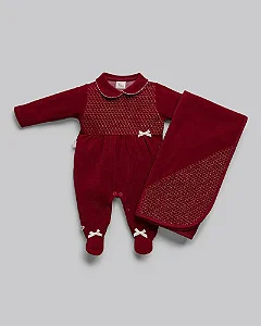 Saída Maternidade Fem Suedine Vermelho Bordada Corações  P -  Anjos Baby