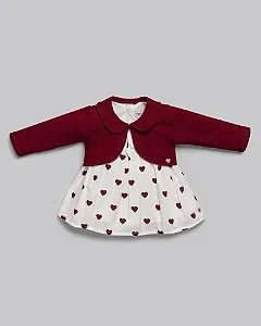 Vestido Maquinetado Corações c/ Casaco Vermelho- Anjos Baby