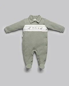 Macacão Masc Malha Tricot Bordado Dinossauro Verde - Anjos Baby