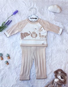 Conjunto Masc Casaco Safari Tricot e Calça Bege RN - Noruega