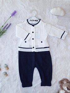 Conjunto Masc Tricot Casaco Off  e Calça Azul RN - Noruega