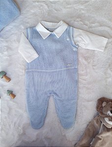 Saida Maternidade Masc Tricot c/ Gola Azul Bebê Claro RN - Noruega