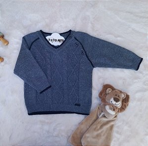 Casaquinho Masc Bebê Tricô Azul Estonado M- Noruega