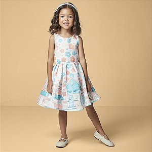 Vestido Festa Infantil Rodado com Estampa Flores e Brilhos- Luluzinha