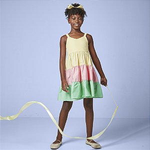 Vestido Fem Rodado Tricolor - Luluzinha