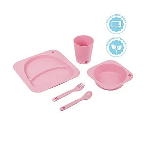 Kit Alimentação 5 Peças Fibra de Trigo Rosa - Pimpolho