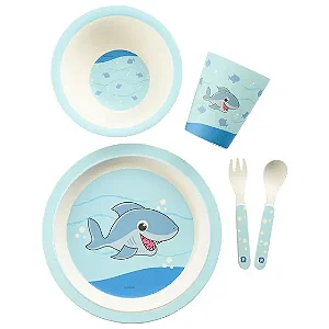 Kit Alimentação 5 Peças Fibra de Bambu Pim Azul - Pimpolho
