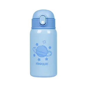 Garrafa Térmica Inox 400ML C/ Canudo Azul/Planeta - Pimpolho