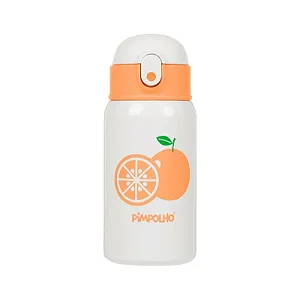 Garrafa Térmica Inox 400ML C/ Canudo Bege/Laranja - Pimpolho