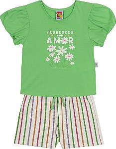 Conjunto Fem Blusa Verde Florecer e Short Colorido - Jaca Lelé