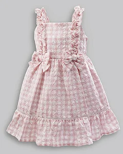 Vestido Xadrez Bordado Rosa em Lese c/ Laço - Anjos Baby