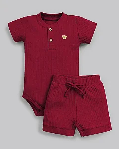 Conjunto Masc Body e Short Malha Canelada Vermelho - Anjos Baby